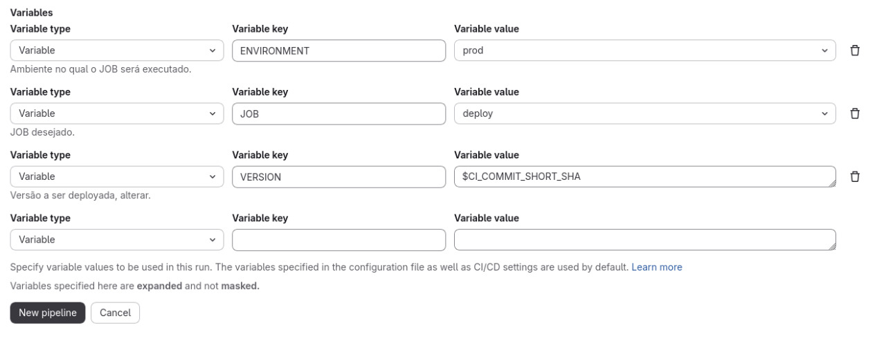 Deploy com Registry - Exemplo de como preencher